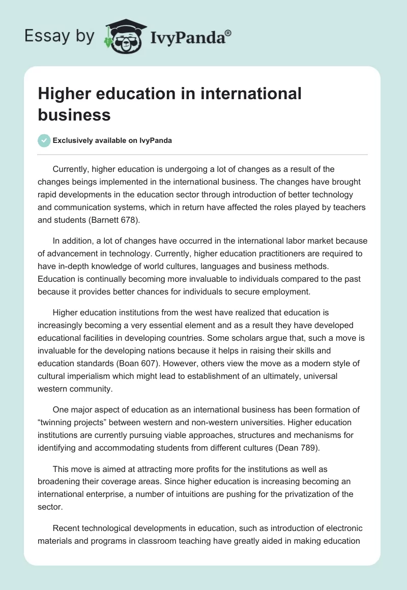 Higher education in international business. Page 1