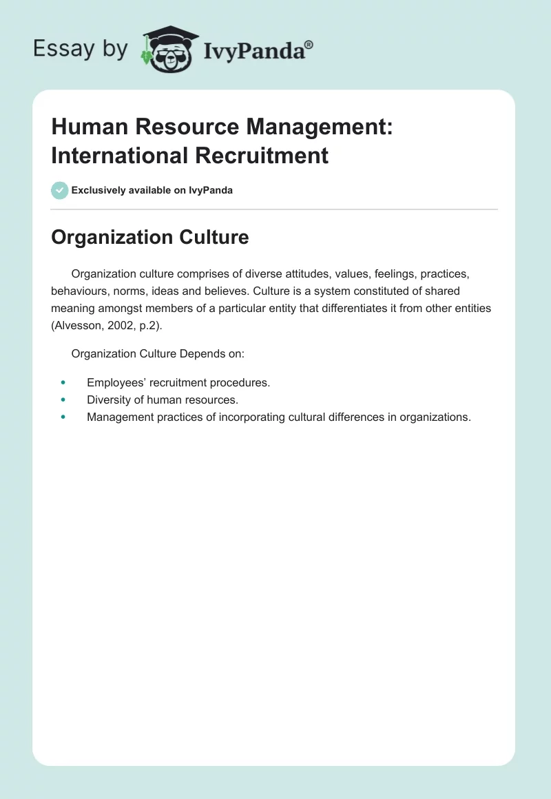Human Resource Management: International Recruitment. Page 1