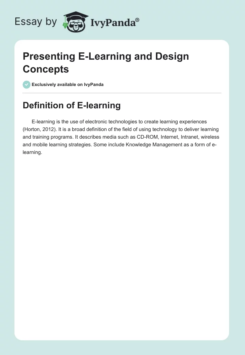 Presenting E-Learning and Design Concepts. Page 1