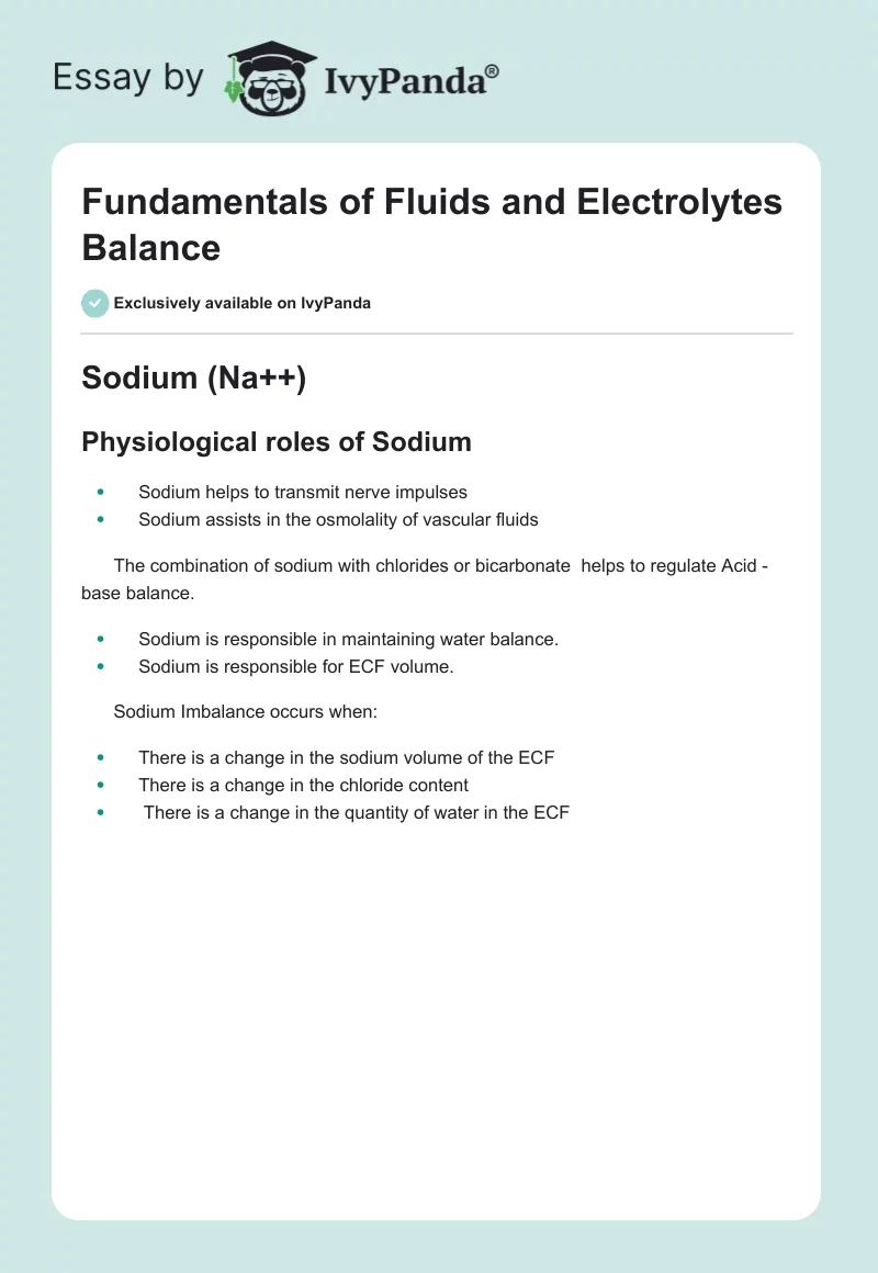 Fundamentals of Fluids and Electrolytes Balance. Page 1