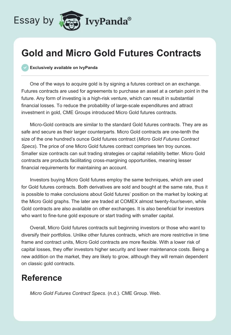 Gold and Micro Gold Futures Contracts. Page 1