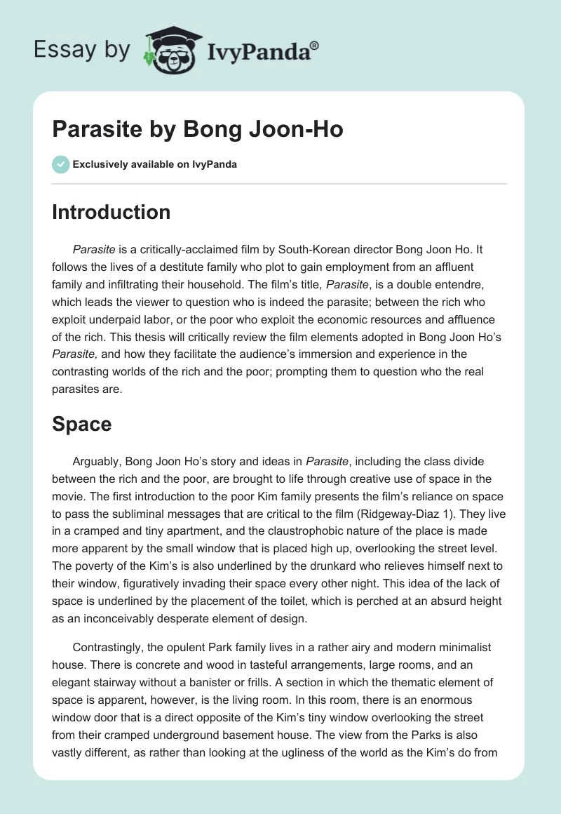 "Parasite" by Bong Joon-Ho. Page 1