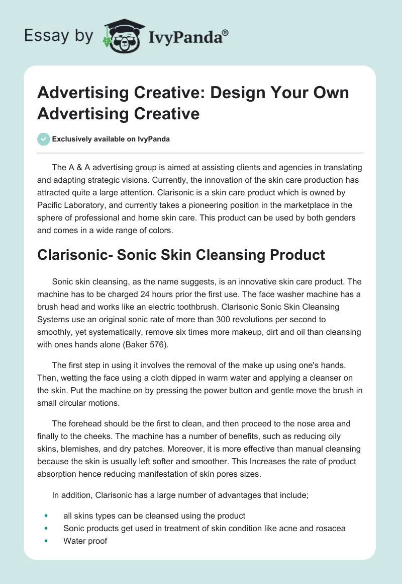 Advertising Creative: Design Your Own Advertising Creative. Page 1