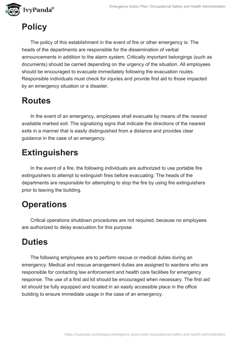 Emergency Action Plan: Occupational Safety and Health Administration. Page 2