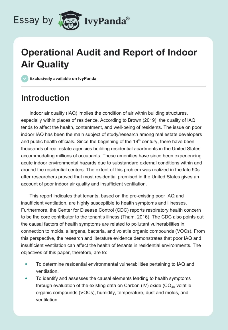 Operational Audit and Report of Indoor Air Quality. Page 1