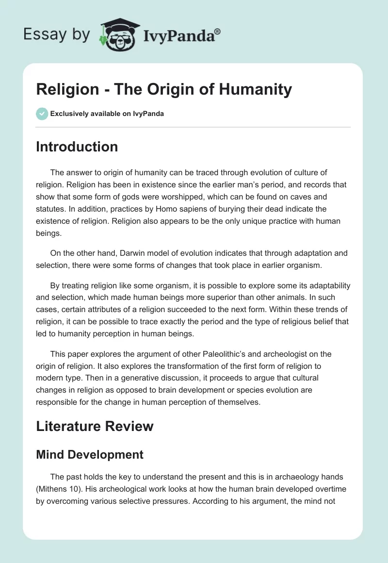 Religion - The Origin of Humanity. Page 1