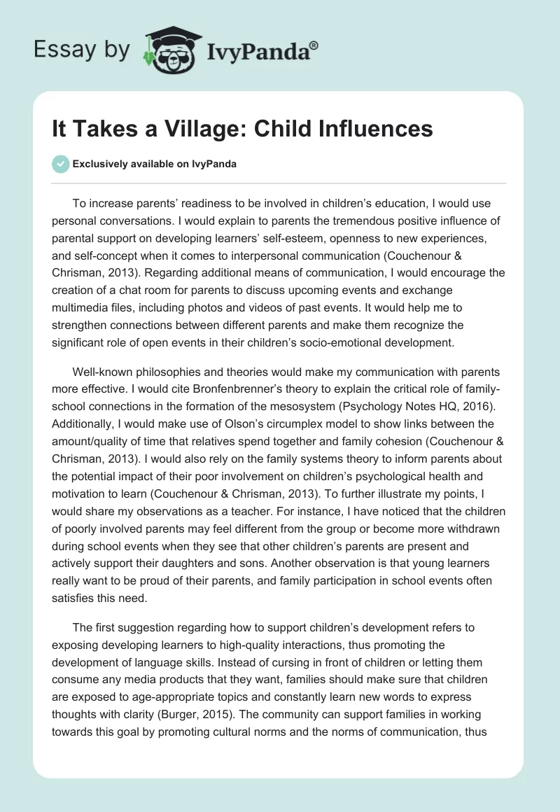It Takes a Village: Child Influences. Page 1
