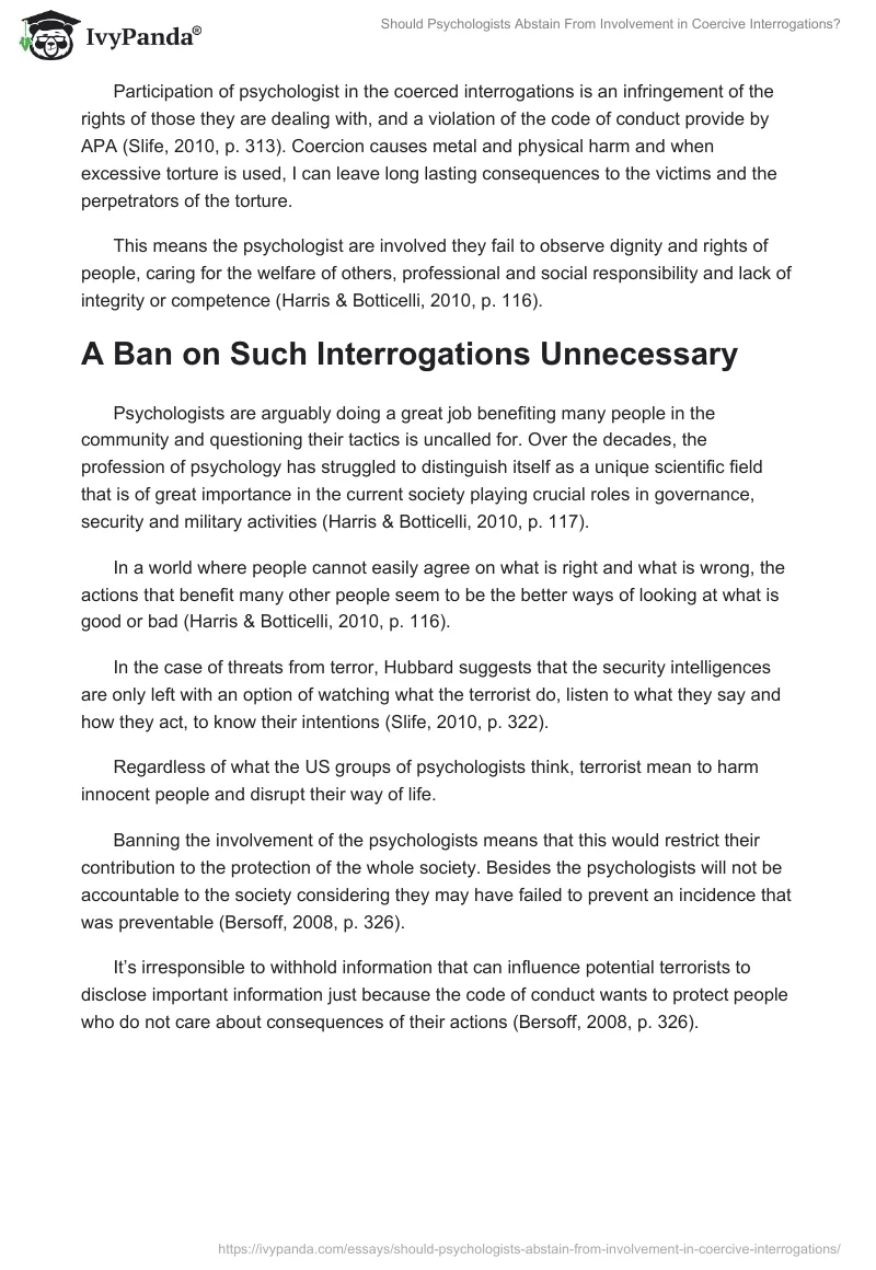 Should Psychologists Abstain From Involvement in Coercive Interrogations?. Page 2