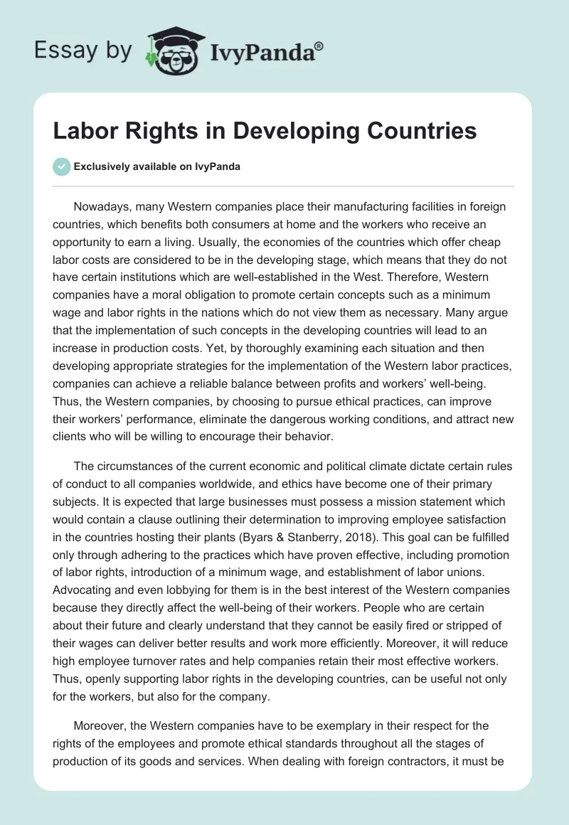 Labor Rights in Developing Countries. Page 1