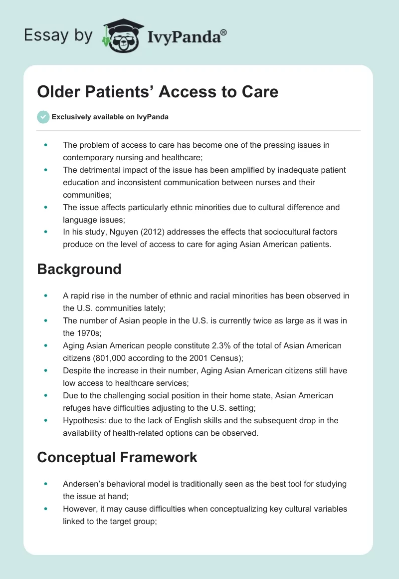 Older Patients’ Access to Care. Page 1