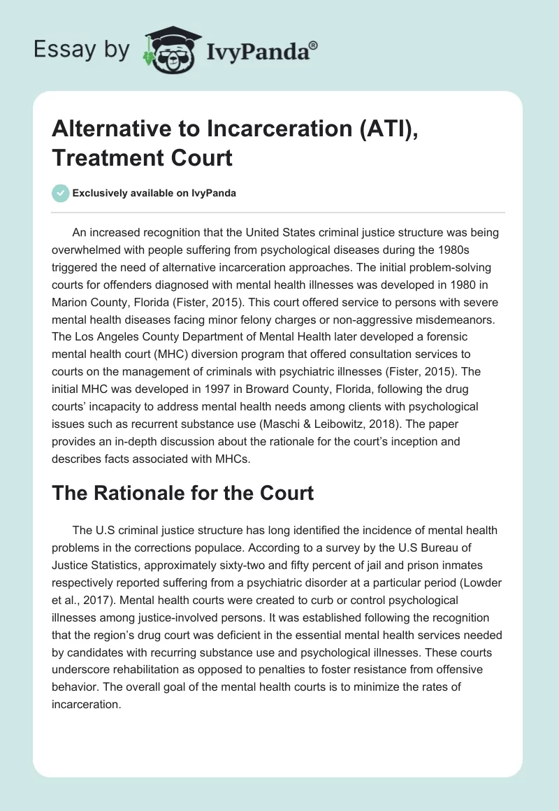 Alternative to Incarceration (ATI), Treatment Court. Page 1