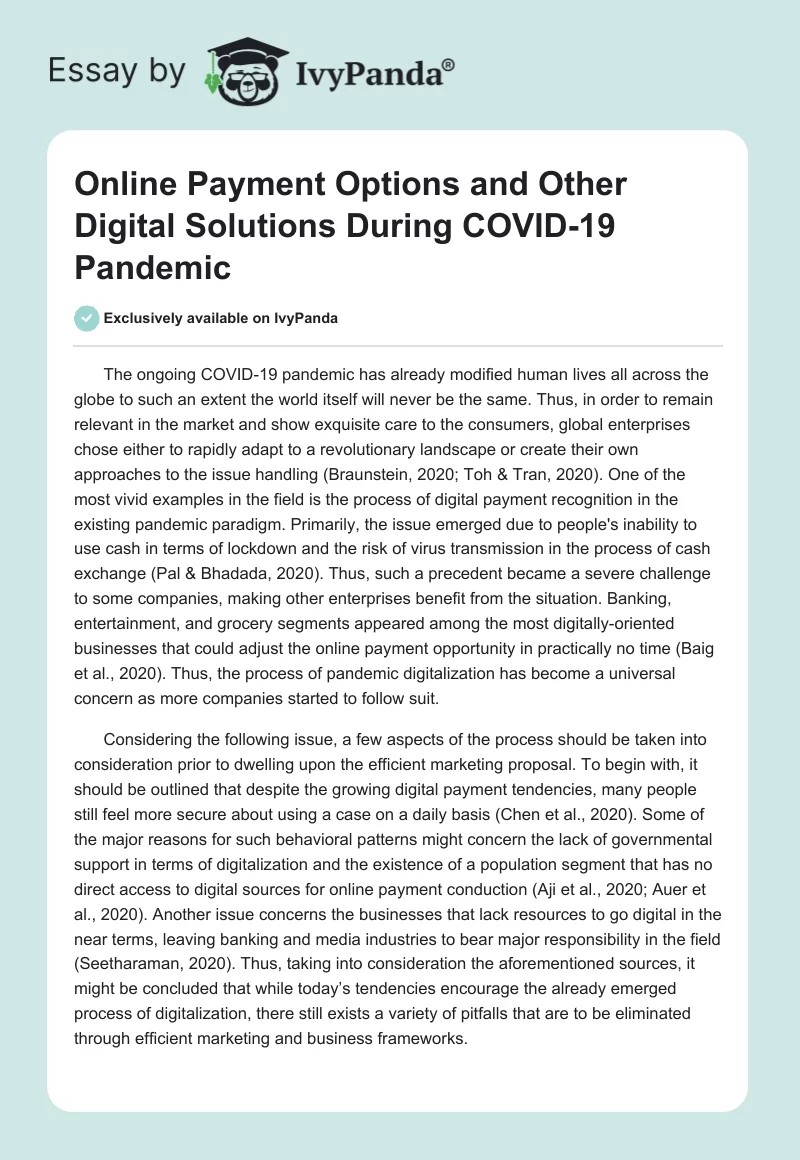 Online Payment Options and Other Digital Solutions During COVID-19 Pandemic. Page 1