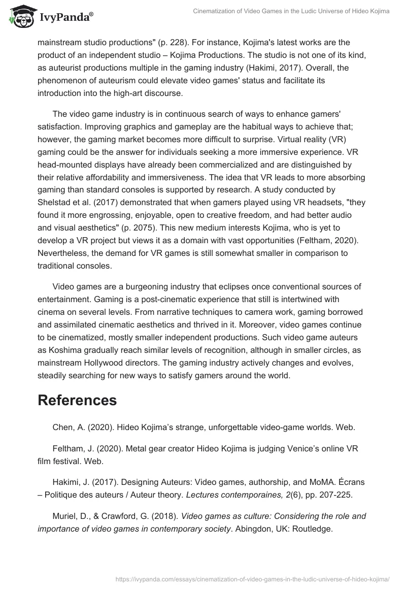 Cinematization of Video Games in the Ludic Universe of Hideo Kojima. Page 3