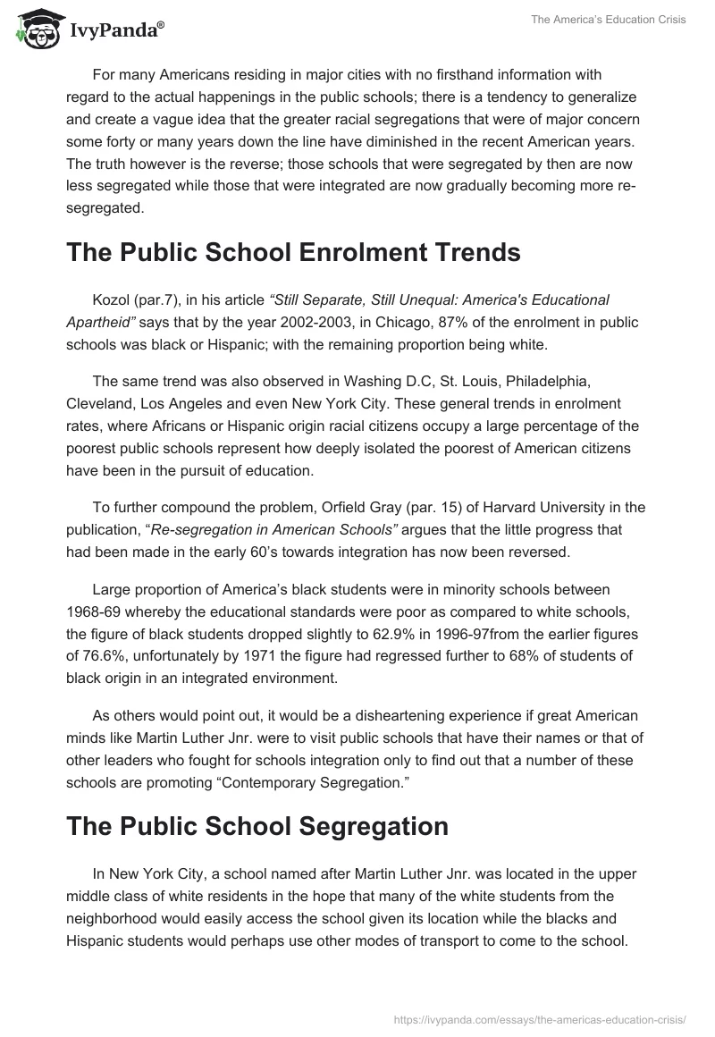 The America’s Education Crisis. Page 2