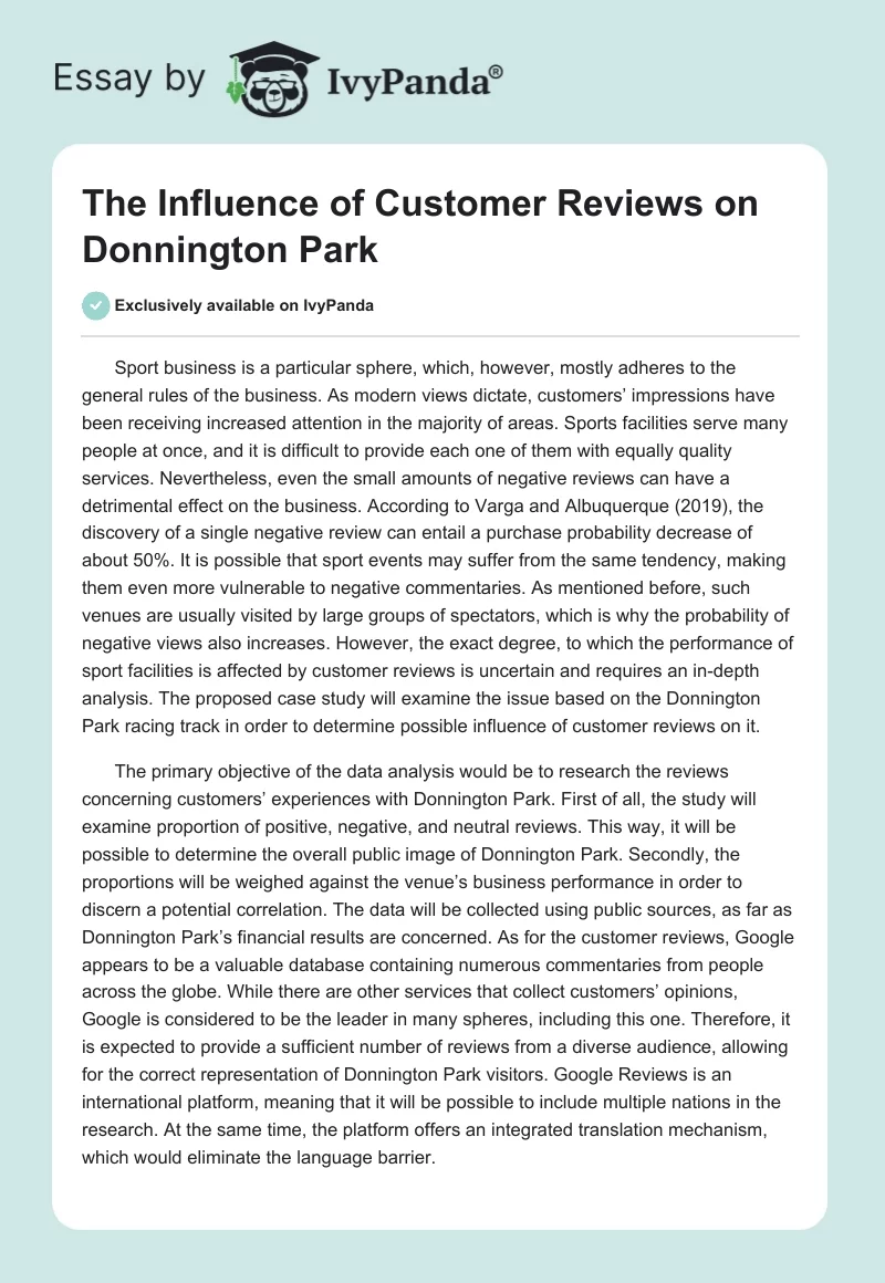 The Influence of Customer Reviews on Donnington Park. Page 1