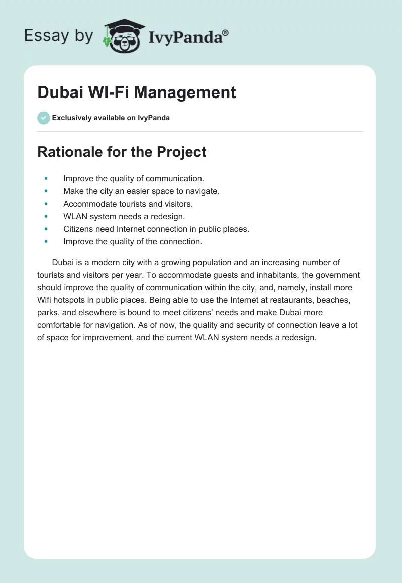 Dubai WI-Fi Management. Page 1