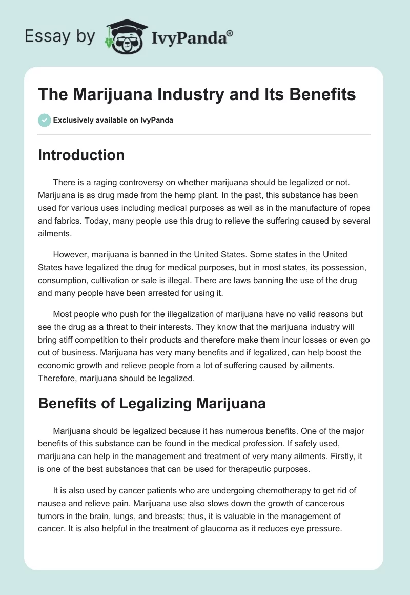 The Marijuana Industry and Its Benefits. Page 1