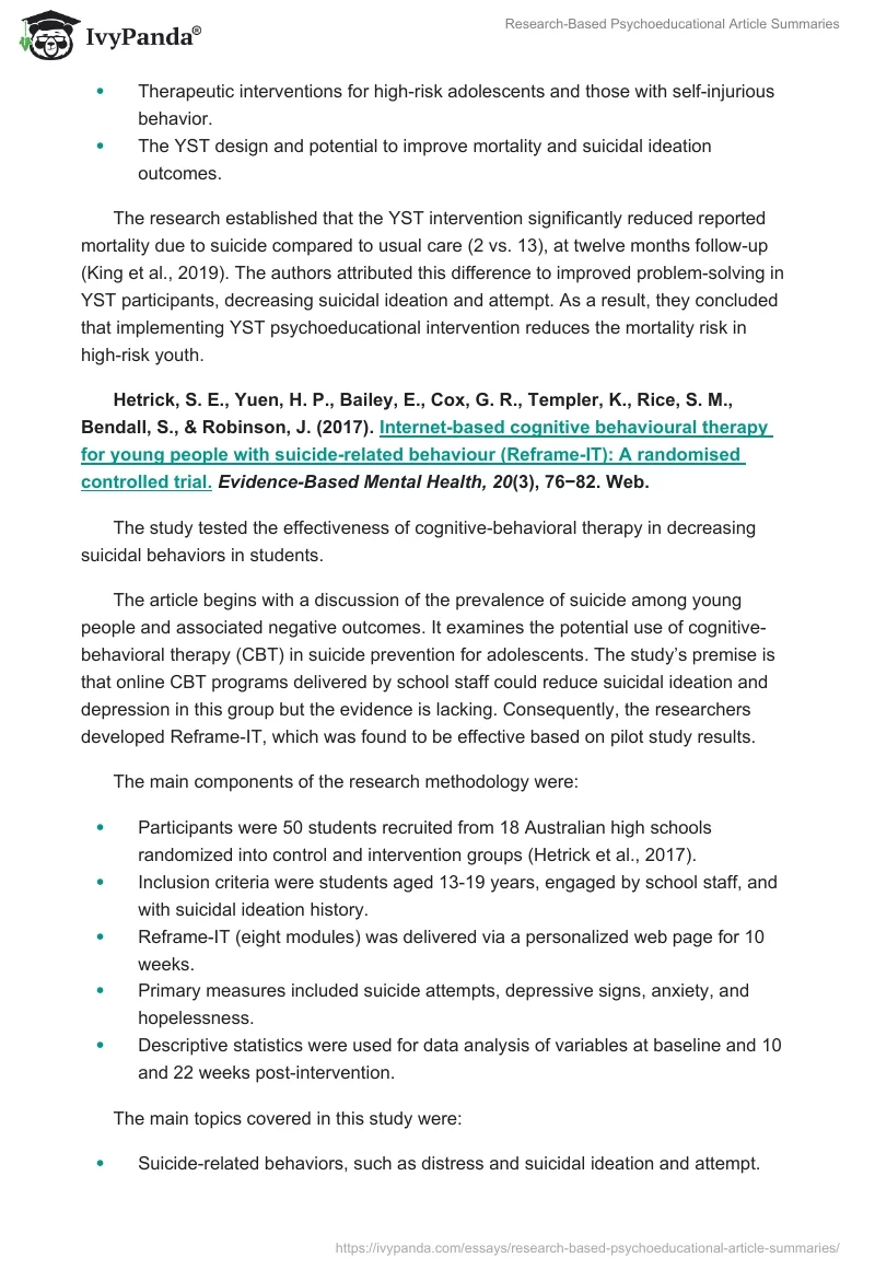 Research-Based Psychoeducational Article Summaries. Page 2