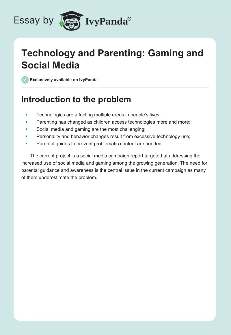 Technology and Parenting: Gaming and Social Media. Page 1
