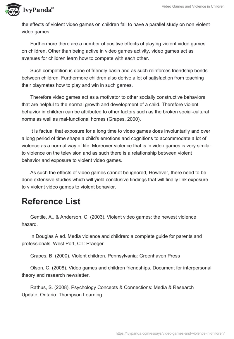 Video Games and Violence in Children. Page 2