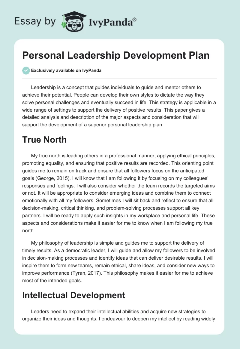 Personal Leadership Development Plan. Page 1