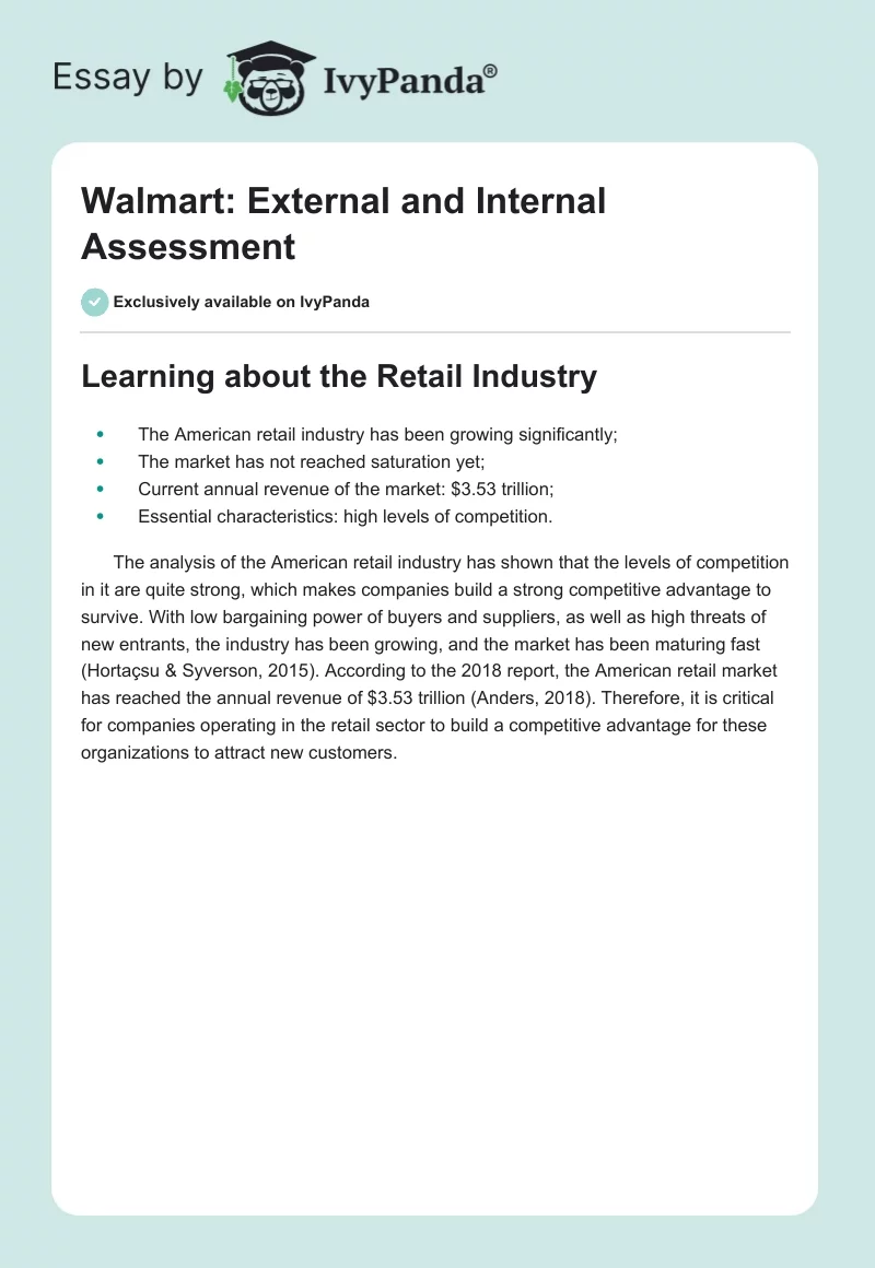 Walmart: External and Internal Assessment. Page 1