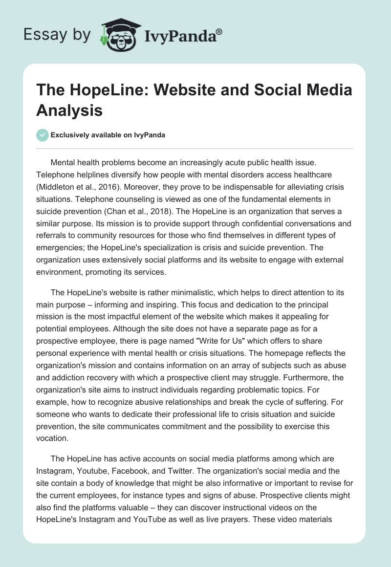 The HopeLine: Website and Social Media Analysis. Page 1