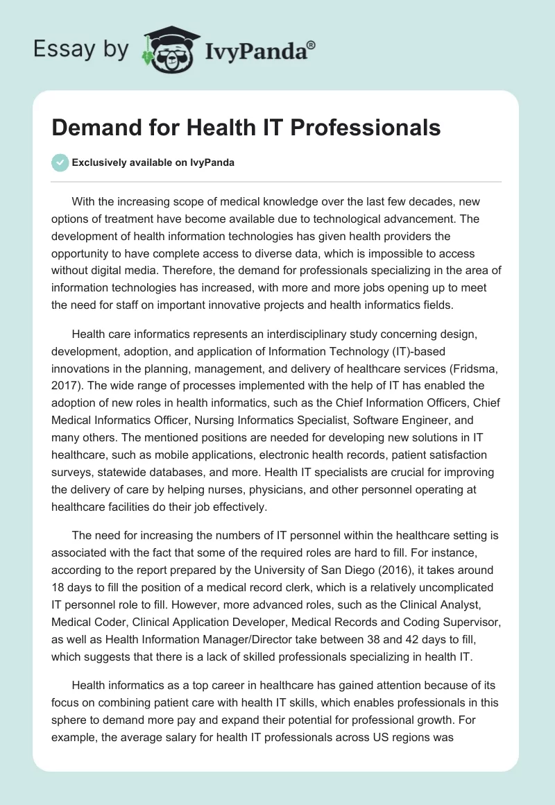 Demand for Health IT Professionals. Page 1