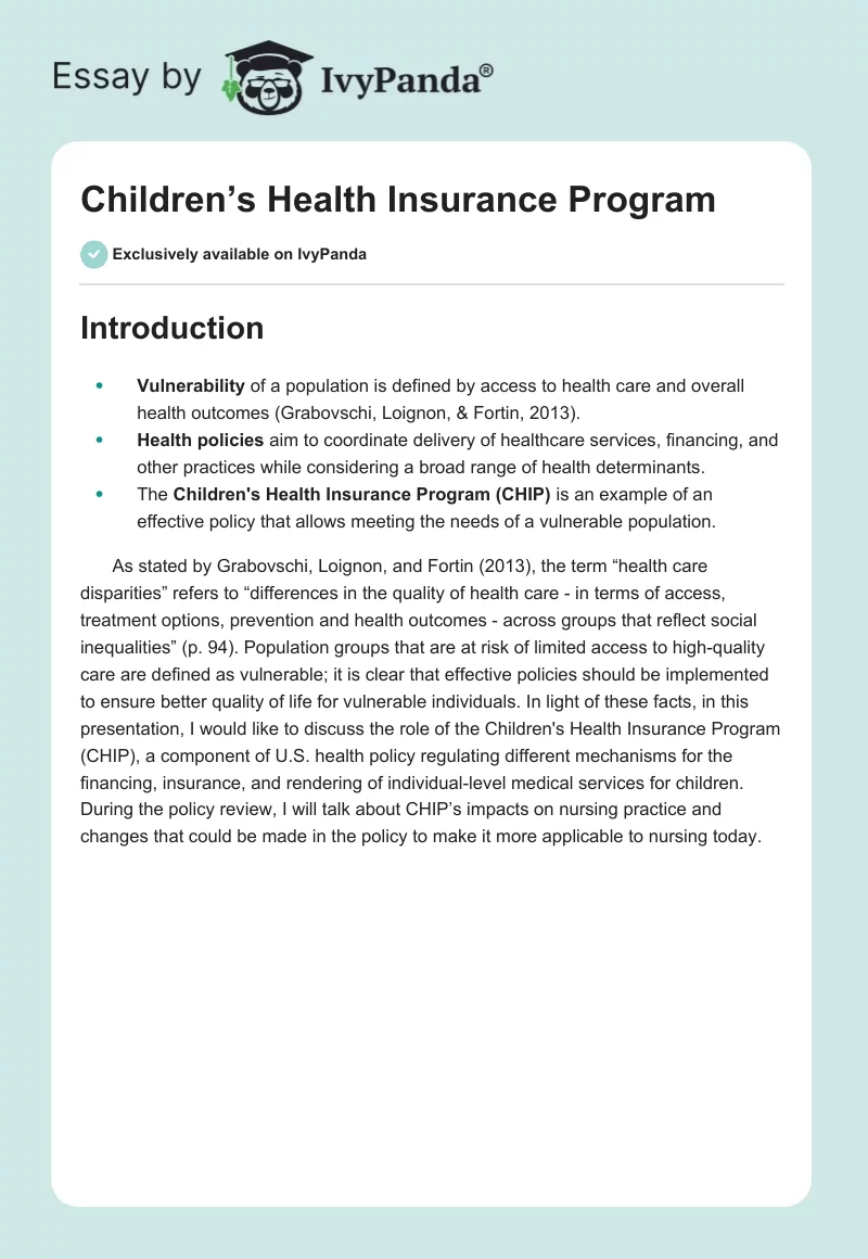 Children’s Health Insurance Program. Page 1