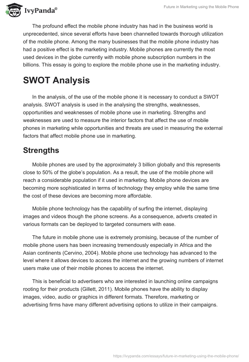 Future in Marketing using the Mobile Phone. Page 2
