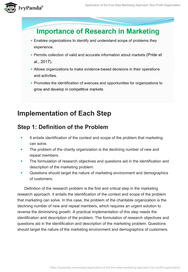 Application of the Five-Step Marketing Approach: Non-Profit Organization. Page 3
