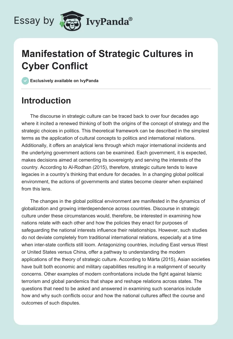 Manifestation of Strategic Cultures in Cyber Conflict. Page 1