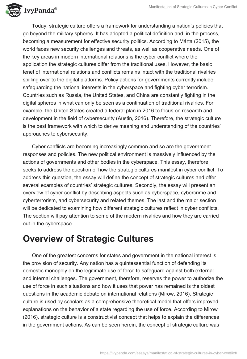 Manifestation of Strategic Cultures in Cyber Conflict. Page 2