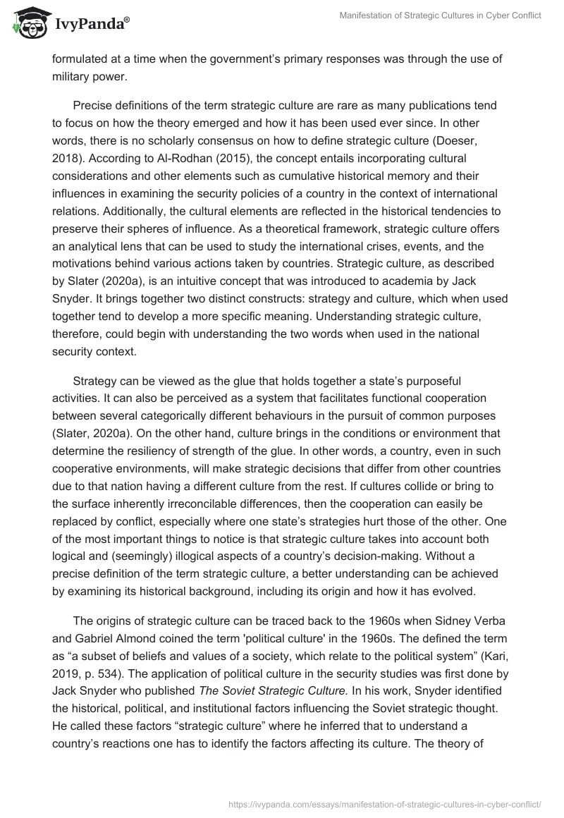Manifestation of Strategic Cultures in Cyber Conflict. Page 3