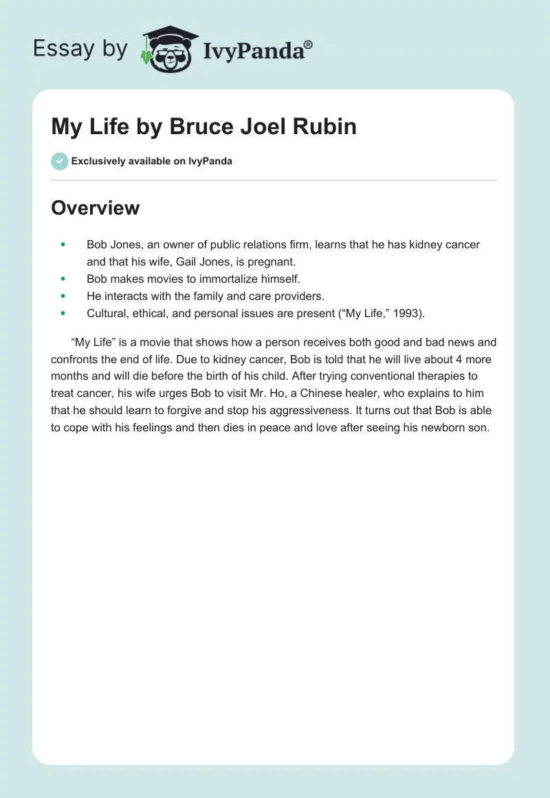 "My Life" by Bruce Joel Rubin. Page 1