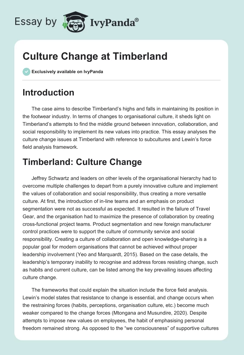 Culture Change at Timberland. Page 1