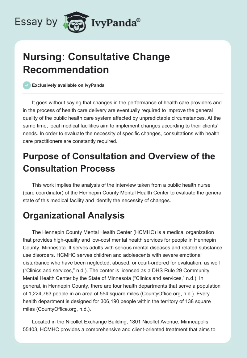 Nursing: Consultative Change Recommendation. Page 1