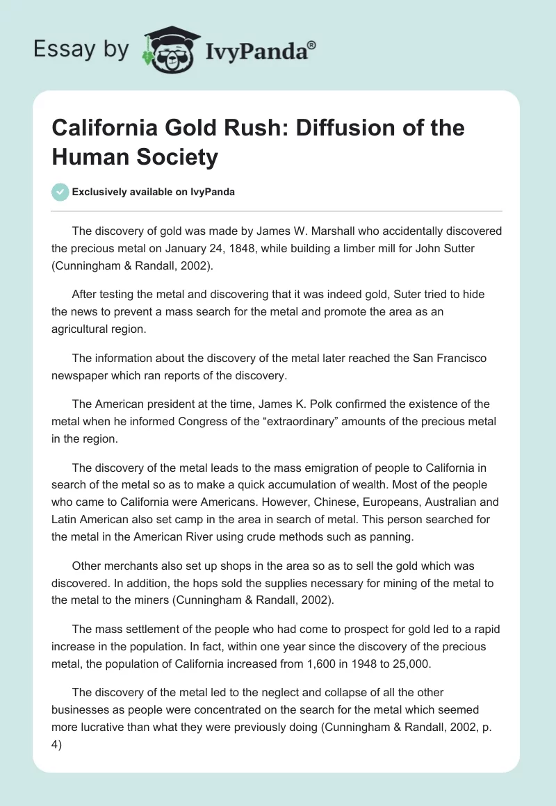California Gold Rush: Diffusion of the Human Society. Page 1