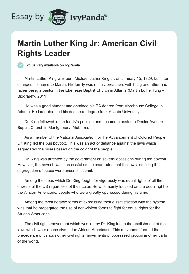 Martin Luther King Jr: American Civil Rights Leader. Page 1