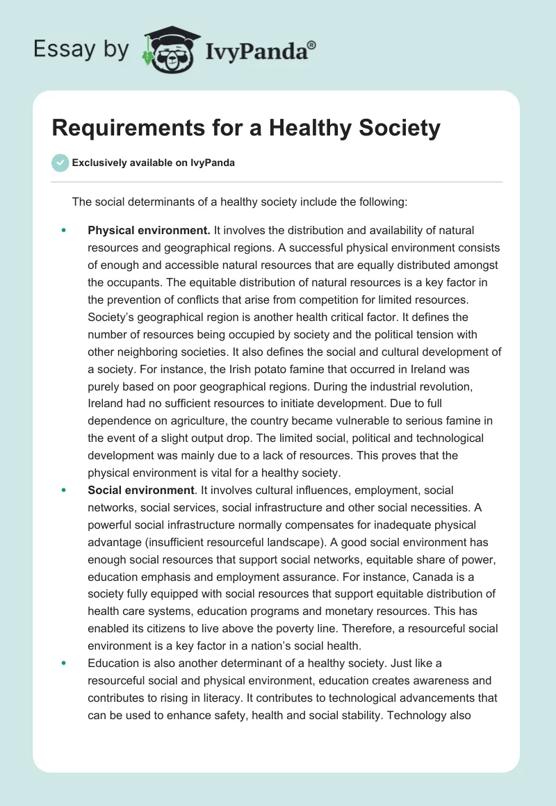 Requirements for a Healthy Society. Page 1