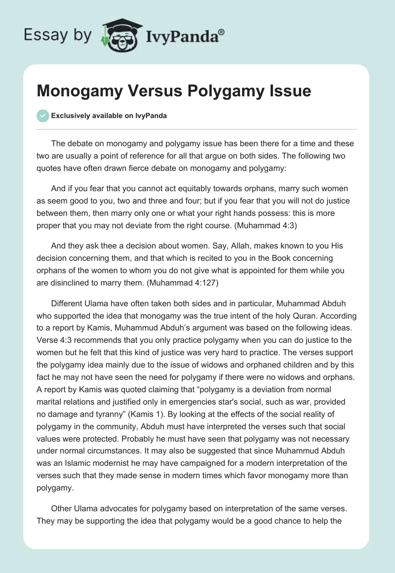 Monogamy Versus Polygamy Issue. Page 1