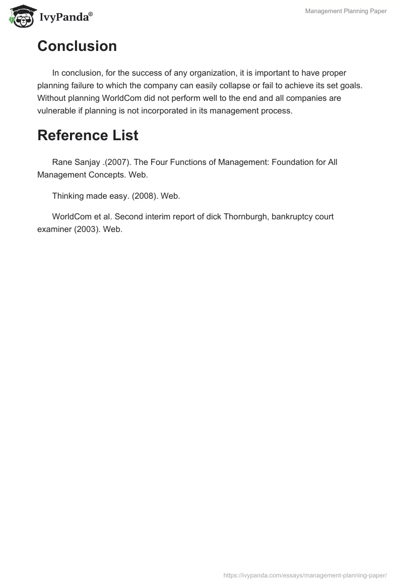 Management Planning Paper. Page 4