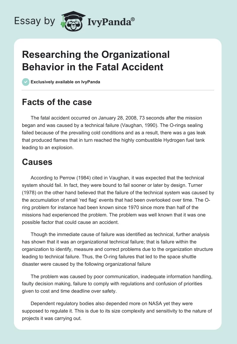 Researching the Organizational Behavior in the Fatal Accident. Page 1