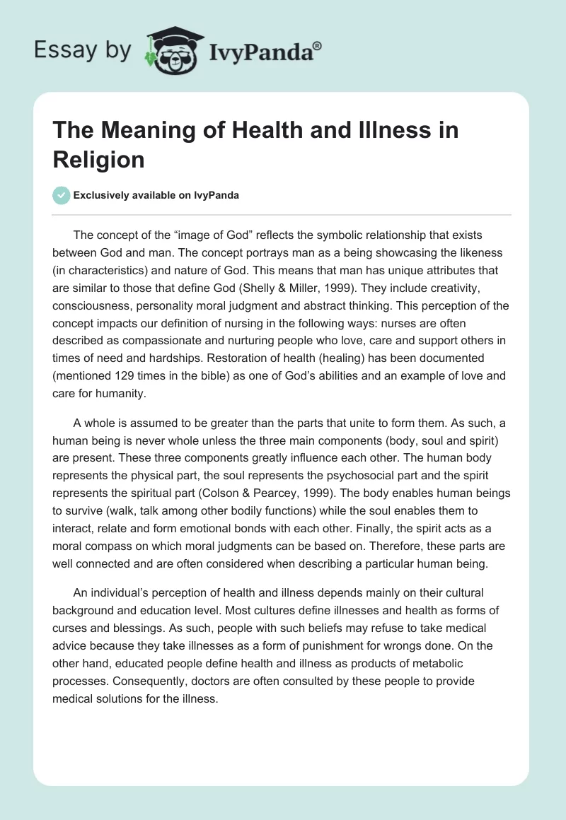 The Meaning of Health and Illness in Religion. Page 1