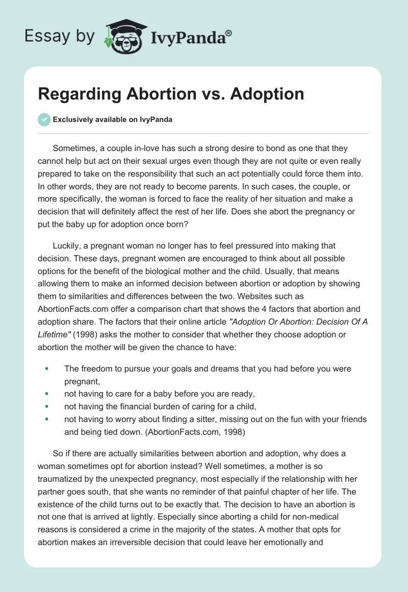 Regarding Abortion vs. Adoption. Page 1