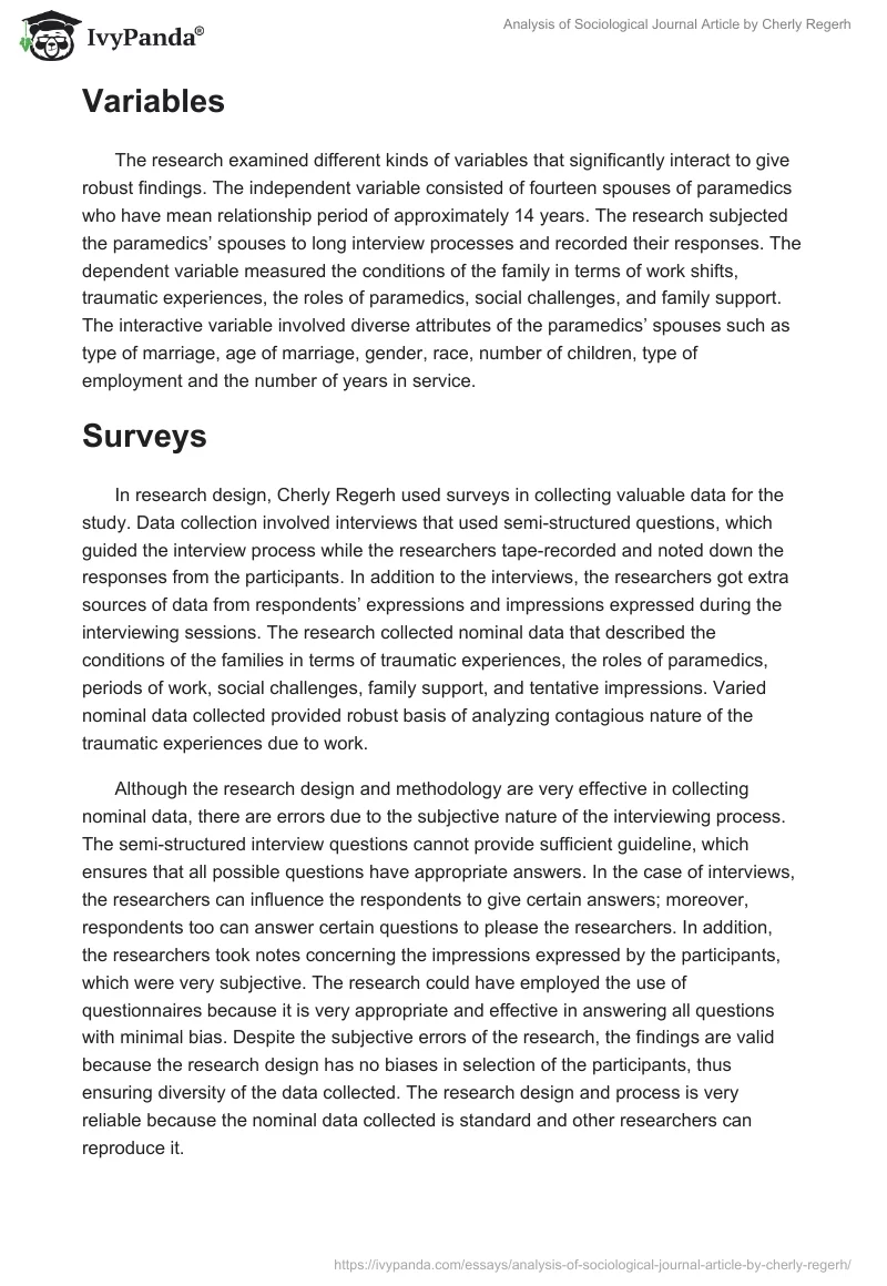 Analysis of Sociological Journal Article by Cherly Regerh. Page 2