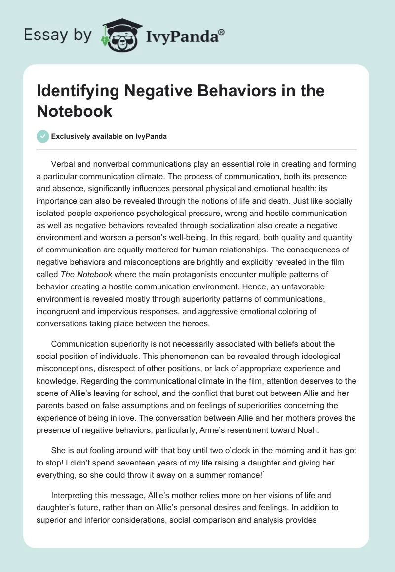 Identifying Negative Behaviors in the Notebook. Page 1