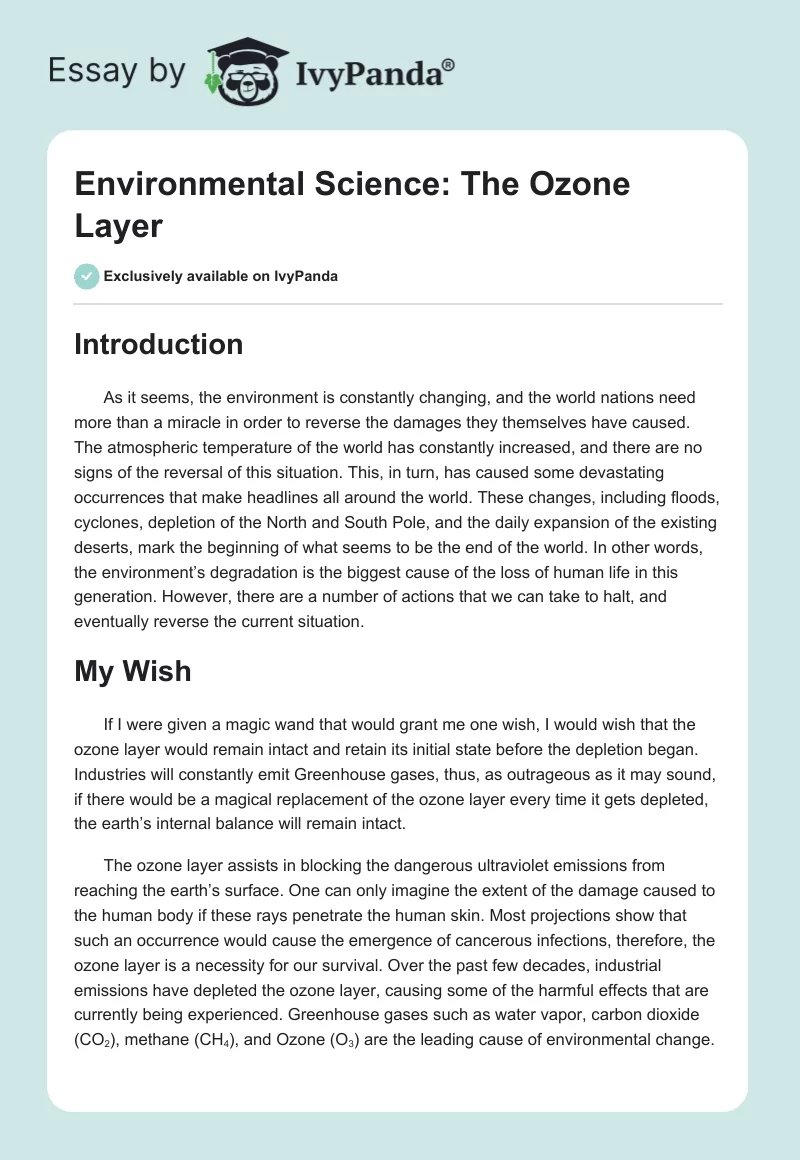 Environmental Science: The Ozone Layer. Page 1