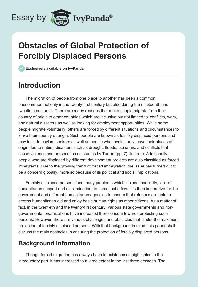 Obstacles of Global Protection of Forcibly Displaced Persons. Page 1