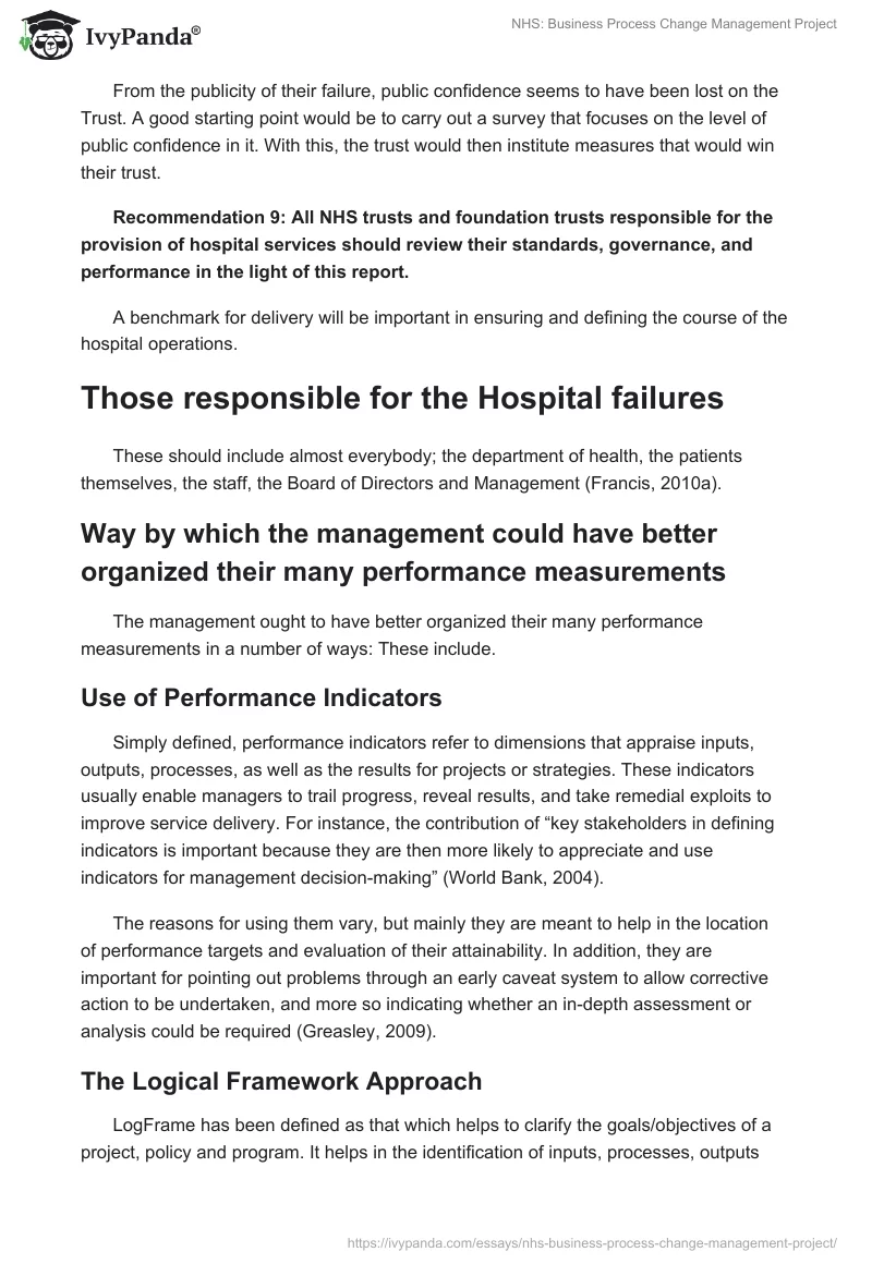 NHS: Business Process Change Management Project. Page 4